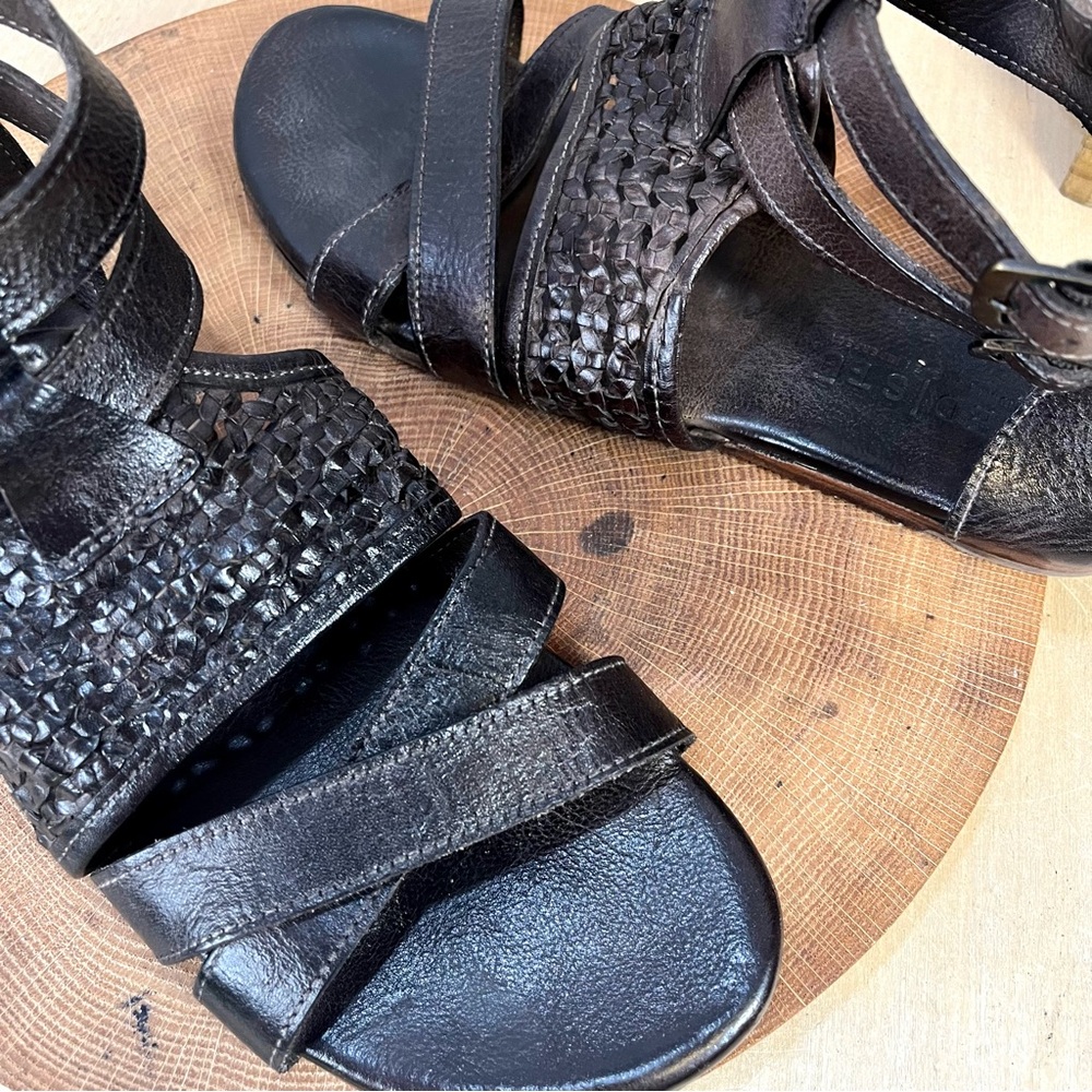 BED|STU Capriana Brown Woven Leather Double Ankle Strap Buckle Zip Sandal Size 9 - Picture 3 of 15